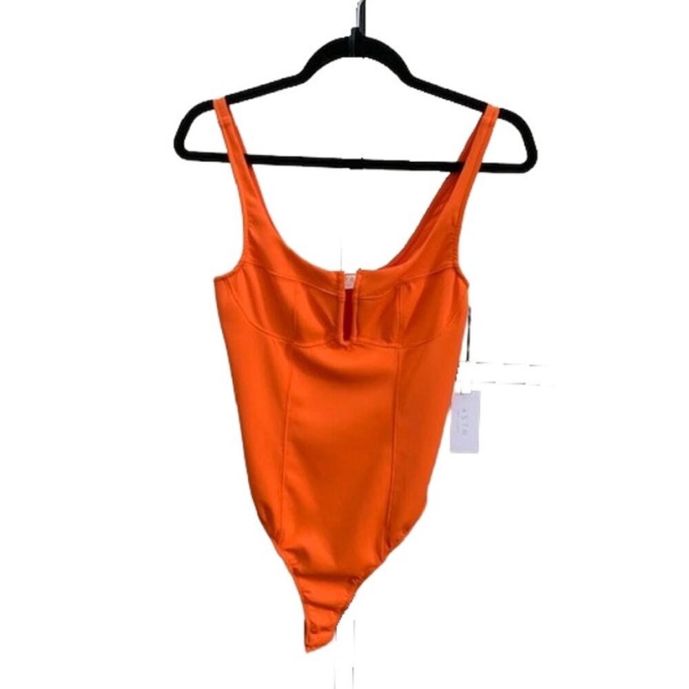 ASTR The Label Orange Corset Style Bustier Bodysuit Sleeveless Neon Medium NEW